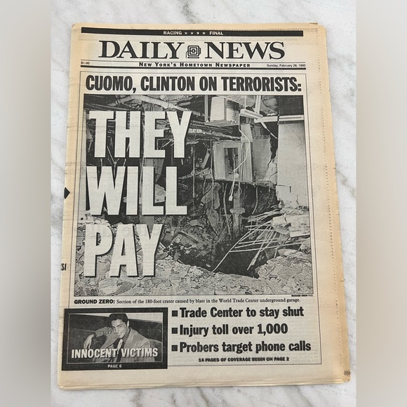 3 original newspapers from the first World Trade Center bombing in March 1993 - Picture 4 of 7